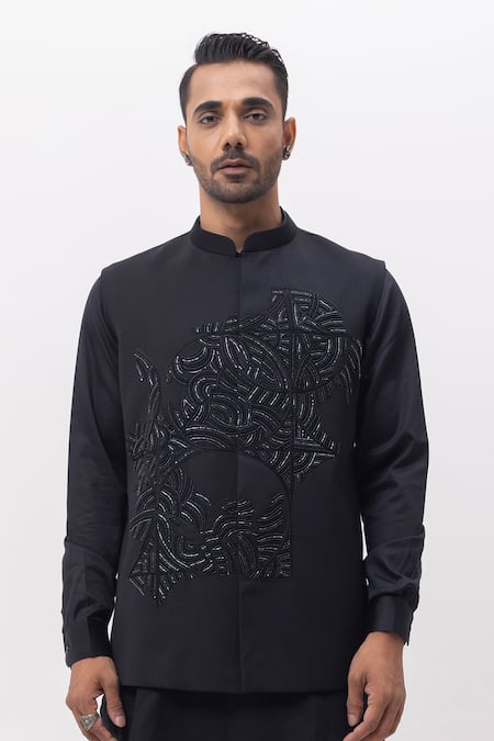 Kaka Calcutta Black Embroidery Science Nehru Jacket 