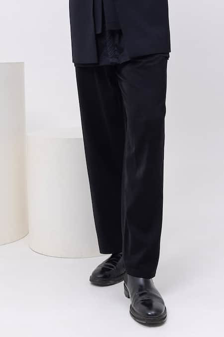 Kaka Calcutta_Black Cotton Pintuck Panel Nehru Jacket With Kurta And Pant Set _Online_at_Aza_Fashions