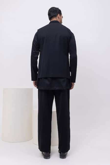 Kaka Calcutta Pintuck Panel Nehru Jacket With Kurta & Pant Set 