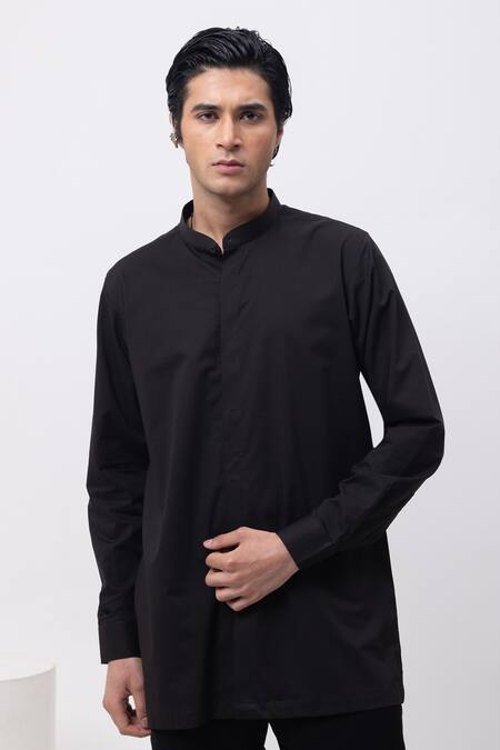 Kaka Calcutta_Black Cotton Embroidery Water Open Jacket Kurta Set With Trousers _Online_at_Aza_Fashions