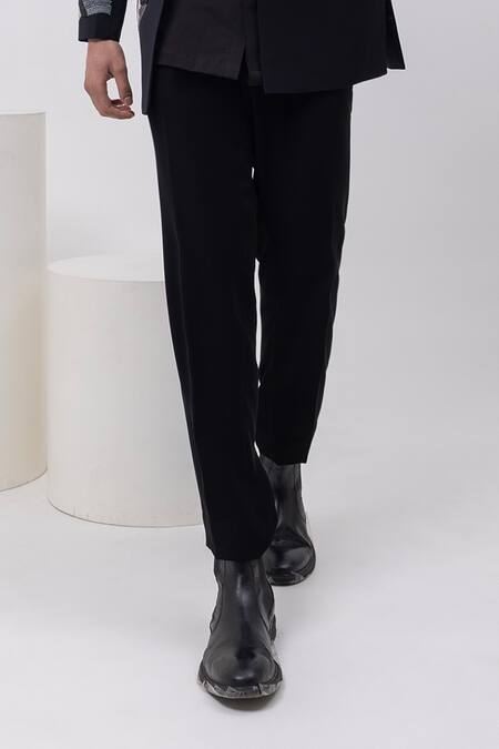 Shop_Kaka Calcutta_Black Cotton Embroidery Water Open Jacket Kurta Set With Trousers _Online_at_Aza_Fashions