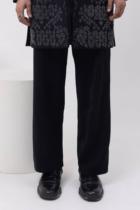 Kaka Calcutta Black Cotton Embroidery Metallic Midnight Sherwani Jacket Set at Aza Fashions Kaka Calcutta_Black Cotton Embroidery Metallic Midnight Sherwani Jacket Set _at_Aza_Fashions