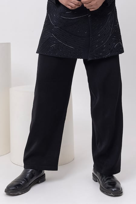 Shop_Kaka Calcutta_Black Beads Zardosi Work Bandhgala With Trousers _Online_at_Aza_Fashions