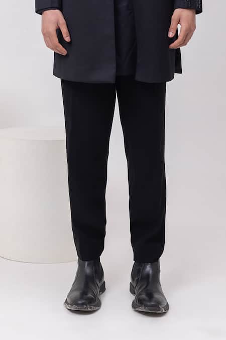 Kaka Calcutta Black Cotton Sequins Cable Threads Sherwani Open Jacket Kurta Set Online at Aza Fashions Kaka Calcutta_Black Cotton Sequins Cable Threads Sherwani Open Jacket Kurta Set _Online_at_Aza_Fashions