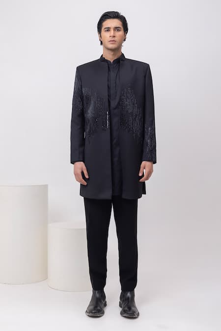 Kaka Calcutta Cable Threads Sherwani Open Jacket Kurta Set 