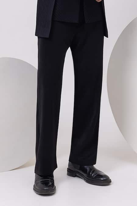 Kaka Calcutta_Black Heavy Panel Pintuck Bandhgala With Trouser _Online_at_Aza_Fashions