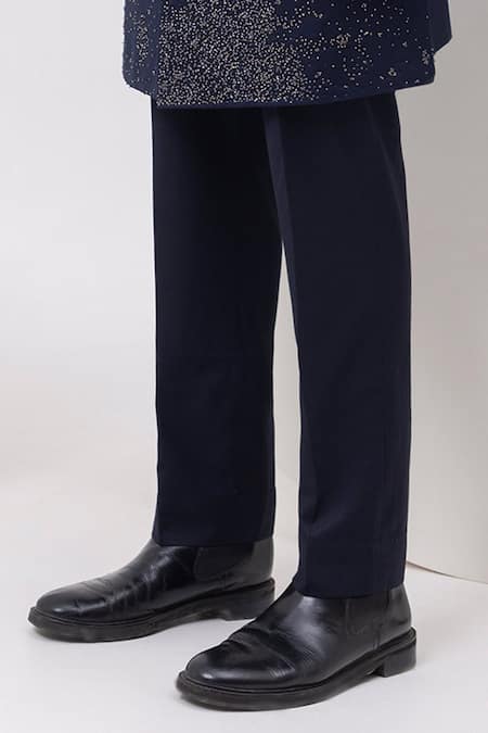 Kaka Calcutta_Blue Beads Starry Night Long Achkan Sherwani And Trouser Set _Online_at_Aza_Fashions