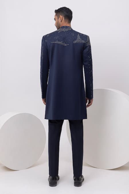 Kaka Calcutta Starry Night Long Achkan Sherwani And Trouser Set 