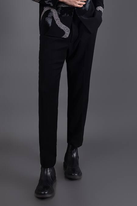 Kaka Calcutta_Black Embroidery Roots Tuxedo And Pant Set _Online_at_Aza_Fashions