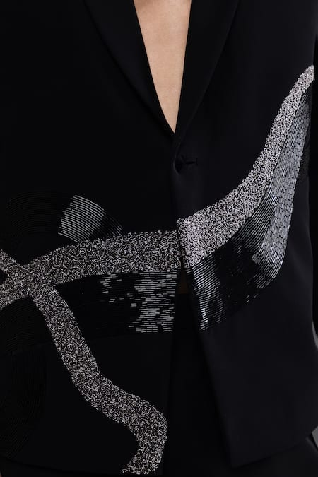 Kaka Calcutta_Black Embroidery Roots Tuxedo And Pant Set _at_Aza_Fashions