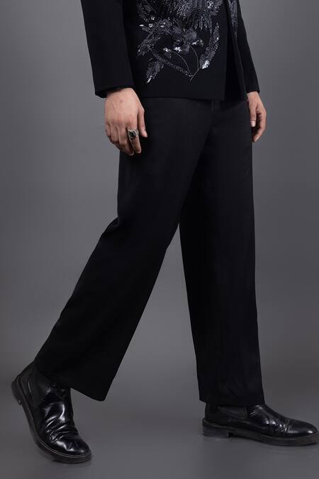 Kaka Calcutta_Black Wool Embroidery Parrot Tuxedo And Pant Set _Online_at_Aza_Fashions