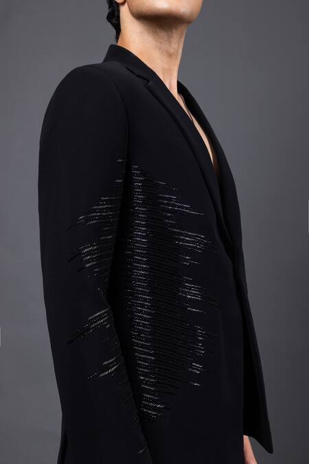 Buy_Kaka Calcutta_Black Suede Cracker Tuxedo And Pant Set _Online_at_Aza_Fashions