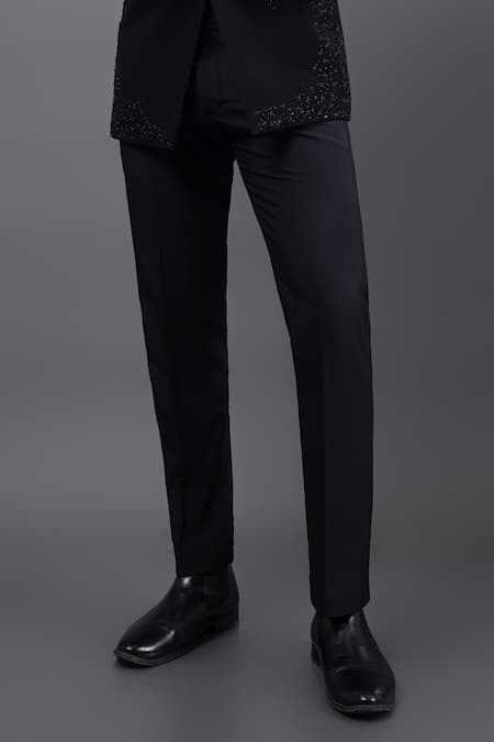 Kaka Calcutta_Black Wool Embroidery Zardozi Tuxedo And Pant Set _Online_at_Aza_Fashions
