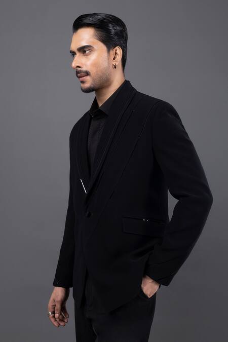 Shop_Kaka Calcutta_Black Film Tuxedo And Pant Set _Online_at_Aza_Fashions