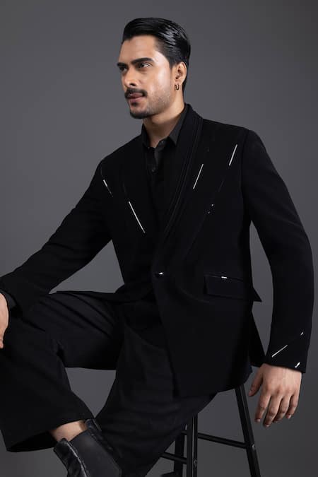 Kaka Calcutta_Black Film Tuxedo And Pant Set _at_Aza_Fashions