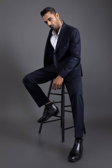 Kaka Calcutta Blue Film Pintuck Tuxedo And Pant Set Online at Aza Fashions Kaka Calcutta_Blue Film Pintuck Tuxedo And Pant Set _Online_at_Aza_Fashions