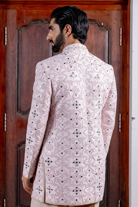 Nafs Pink Tussar Silk Jacket & Bundi Set 