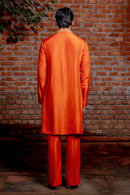 Nafs Rust Tussar Silk Kurta & Pant Set 