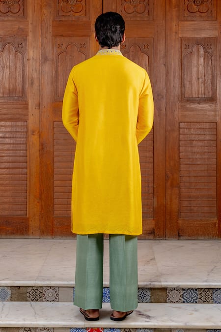 Nafs Sunflower Yellow Tussar Kurta & Pant Set 