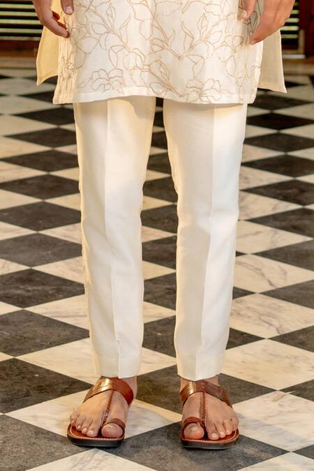 Nafs Off White Chanderi Silk Embroidery Ivory Potli Button Kurta And Pant Online at Aza Fashions Nafs_Off White Chanderi Silk Embroidery Ivory Potli Button Kurta And Pant _Online_at_Aza_Fashions