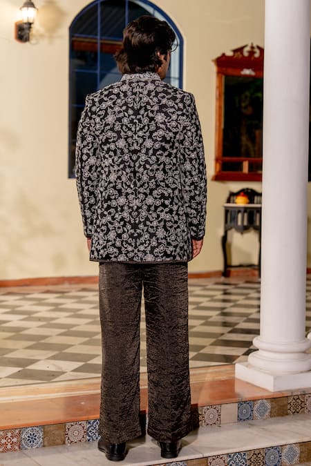 Nafs Black Tussar Silk Jacket Set 