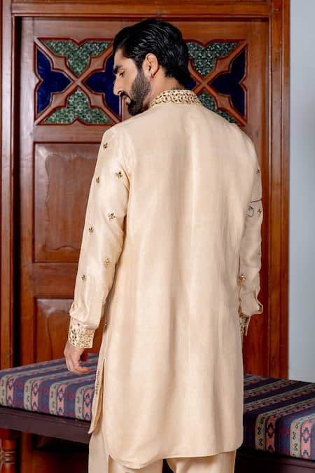Nafs Beige Tussar Silk Pathani Set 