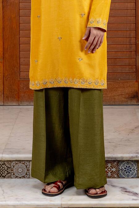 Nafs Yellow Tussar Embroidery, Zari Amber Silk Kurta Set Online at Aza Fashions Nafs_Yellow Tussar Embroidery, Zari Amber Silk Kurta Set _Online_at_Aza_Fashions