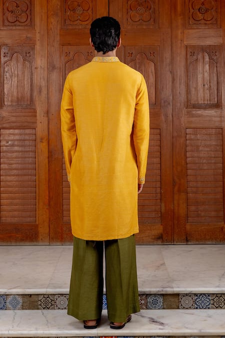 Nafs Amber Yellow Tussar Silk Kurta Set 