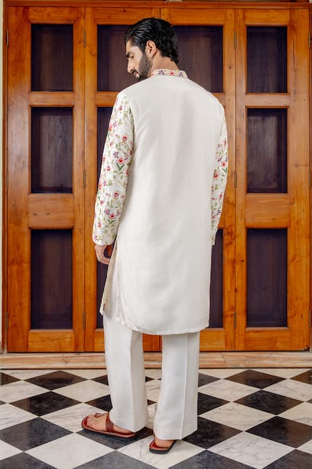 Nafs Floral Jaal Tussar Silk Kurta & Pant Set 