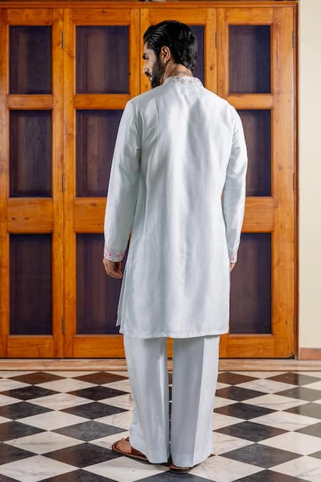 Nafs Sky Blue Tussar Silk Kurta Pant Set 