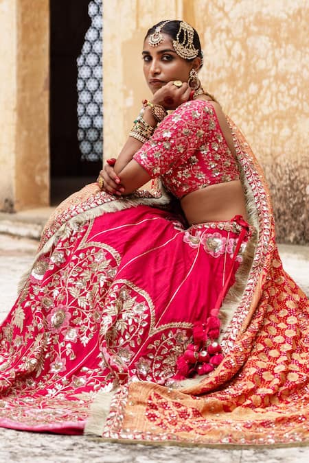 Aangan By Parul_Maroon Silk Sequins, Zari, Embroidery Classical Royal Grace Bridal Lehenga Set _Online_at_Aza_Fashions
