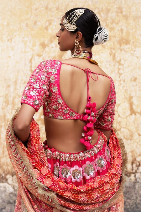 Buy_Aangan By Parul_Maroon Silk Sequins, Zari, Embroidery Classical Royal Grace Bridal Lehenga Set _Online_at_Aza_Fashions