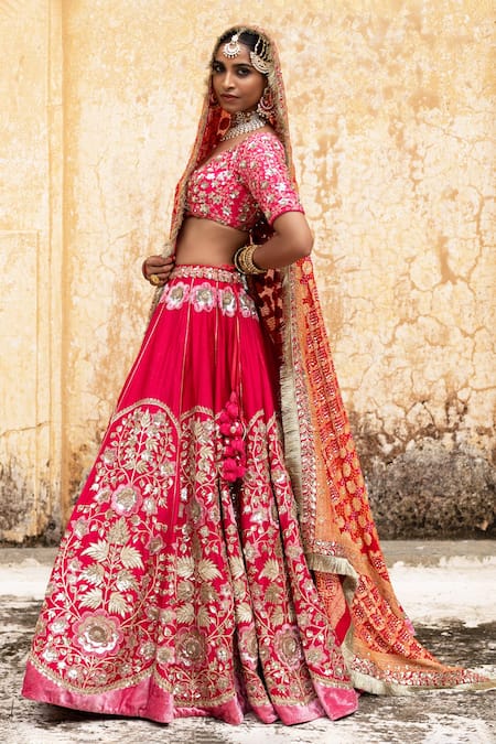 Shop_Aangan By Parul_Maroon Silk Sequins, Zari, Embroidery Classical Royal Grace Bridal Lehenga Set _Online_at_Aza_Fashions