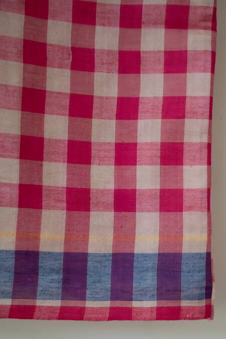 Love The World Today_Pink , Silk, Handloom Candy Cloud Checkered Top And Baggy Pant Set_at_Aza_Fashions