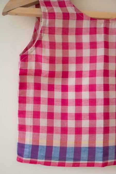 Buy_Love The World Today_Pink , Silk, Handloom Candy Cloud Checkered Top And Baggy Pant Set