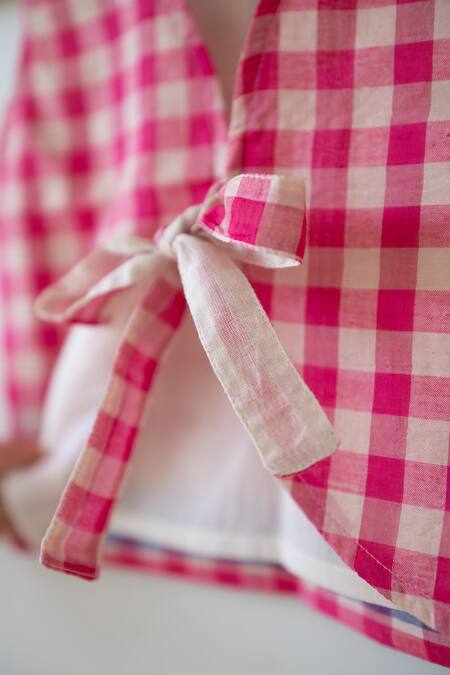 Shop_Love The World Today_Pink , Silk, Handloom Candy Cloud Checkered Top And Baggy Pant Set