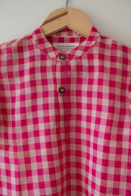 Shop_Love The World Today_Pink Candy Cloud Handwoven Cotton Shirt_Online_at_Aza_Fashions