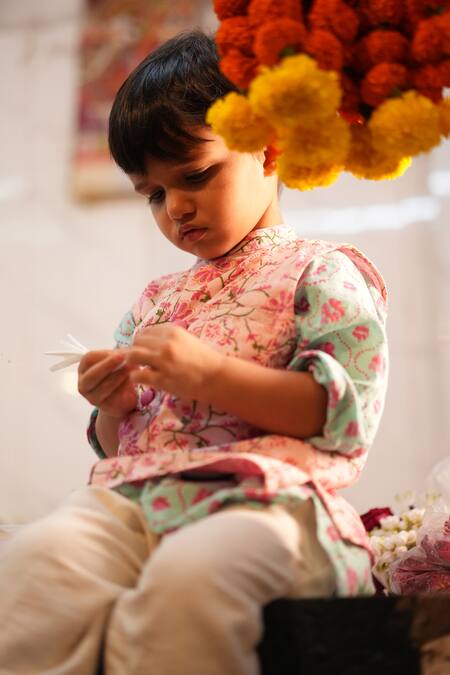 Love The World Today Pink Cotton Embroidery Gul Floral Kurta Bundi And Pant Set Online at Aza Fashions Love The World Today_Pink Cotton Embroidery Gul Floral Kurta Bundi And Pant Set_Online_at_Aza_Fashions