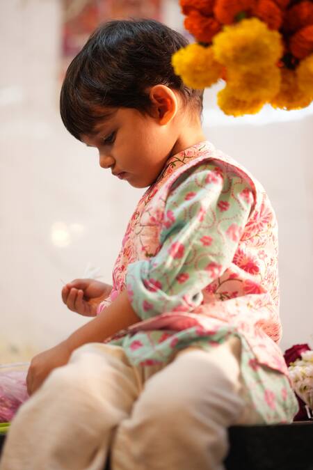 Buy Love The World Today Pink Cotton Embroidery Gul Floral Kurta Bundi And Pant Set Online at Aza Fashions Buy_Love The World Today_Pink Cotton Embroidery Gul Floral Kurta Bundi And Pant Set_Online_at_Aza_Fashions