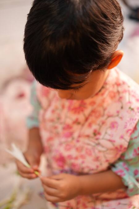 Love The World Today_Pink Cotton Embroidery Gul Floral Kurta Bundi And Dhoti Pant Set_Online_at_Aza_Fashions