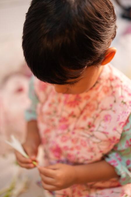 Buy_Love The World Today_Pink Cotton Gul Floral Print Kurta And Bundi Set_Online_at_Aza_Fashions