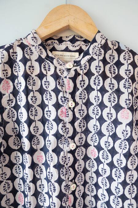 Shop_Love The World Today_Navy Cotton Lata Monstera Print Shirt And Baggy Pant Set