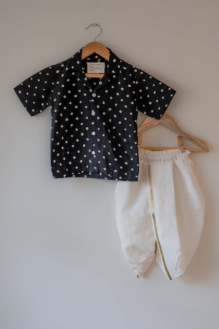 Love The World Today_Black Cotton Tara Bandhani Shirt And Off White Dhoti Pant Set_Online_at_Aza_Fashions