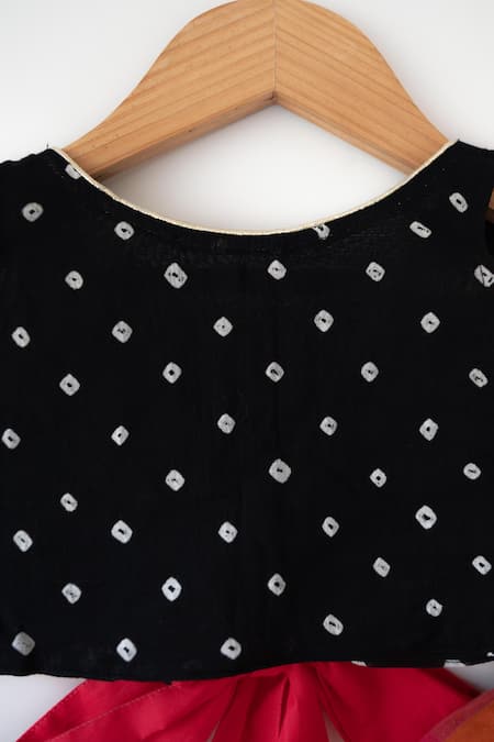 Buy_Love The World Today_Black Cotton Laddoo Bandhani Top And Checkered Lehenga Set 