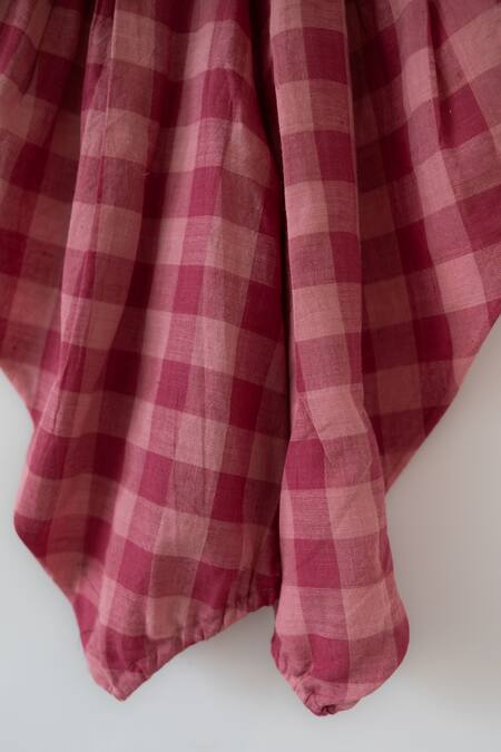 Shop_Love The World Today_Pink Cotton Embroidery Leela Floral Flared Kurta And Checkered Dhoti Set_Online_at_Aza_Fashions