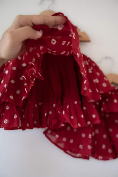 Love The World Today Red Cotton Gulal Bandhani Top And Skirt Set at Aza Fashions Love The World Today_Red Cotton Gulal Bandhani Top And Skirt Set _at_Aza_Fashions