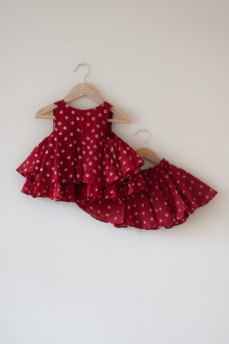 Love The World Today Gulal Red Bandhani Top & Skirt Set 