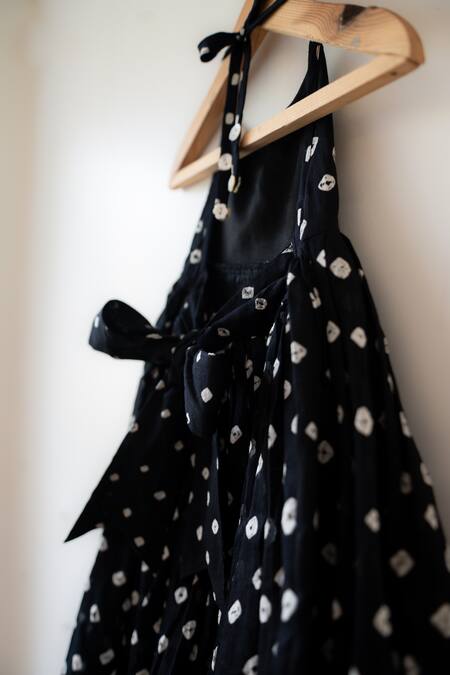 Buy_Love The World Today_Black Cotton Tara Bandhani Halter Maxi Dress_Online_at_Aza_Fashions