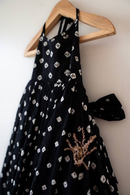 Love The World Today_Black Cotton Tara Bandhani Halter Maxi Dress_at_Aza_Fashions