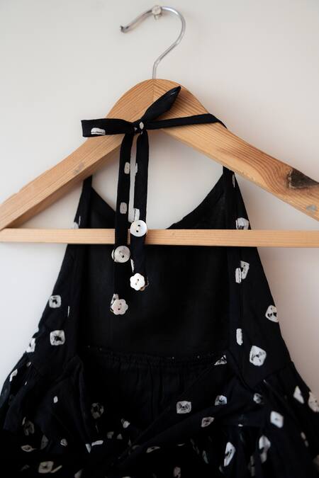 Buy_Love The World Today_Black Cotton Tara Bandhani Halter Maxi Dress